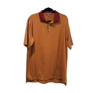 Peter Millar Mens Summer Comfort Polo Size L Orange Stripe Golf Casual Stretch